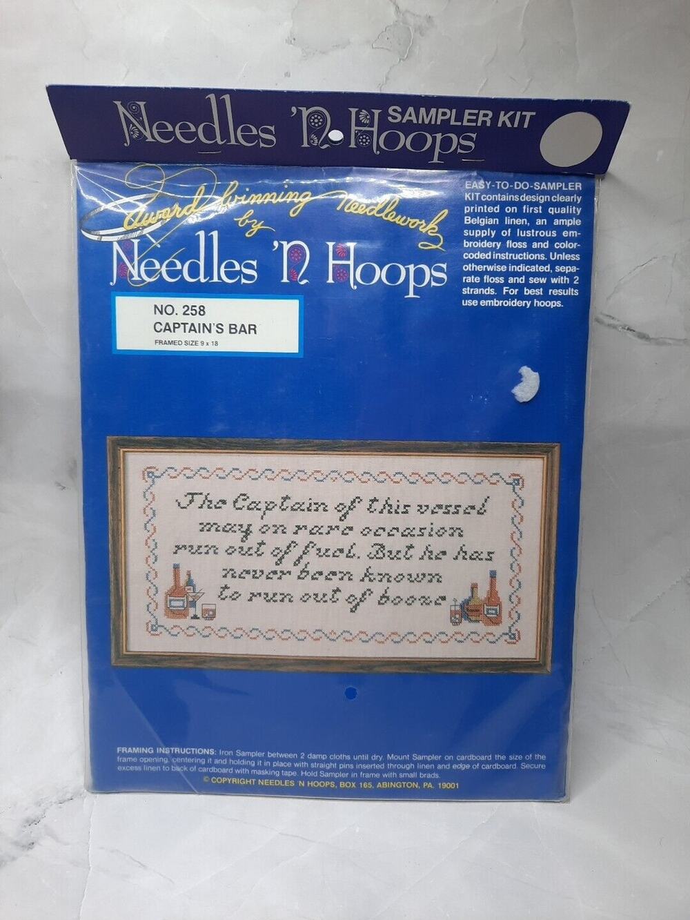 Vintage Needles N Hoops Cross Stitch Sampler Kit Captains Bar 258 Humor Mancave